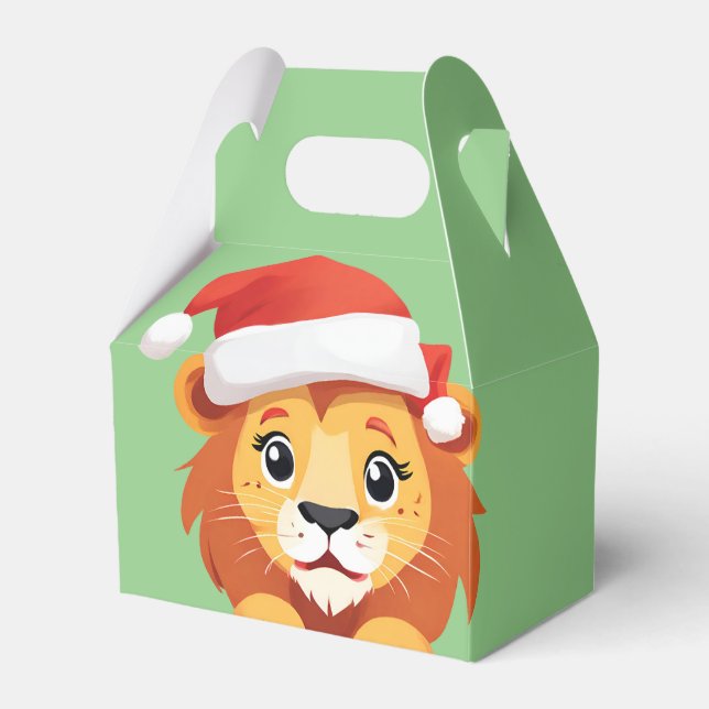 Cute animals winter lion cub Santa Christmas   Favour Box (Front Side)