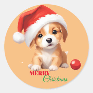 Cute animals winter puppy Dog Santa Christmas  Classic Round Sticker