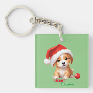 Cute animals winter puppy Dog Santa Christmas Key Ring