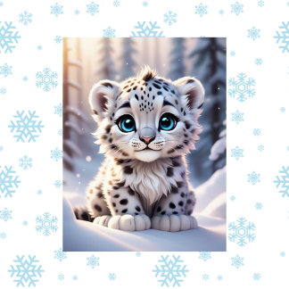 Cute animals, winter, Snow Leopard, Postcrossing Postcard
