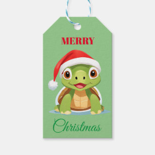 Cute animals winter turtle Santa Christmas Gift Tags