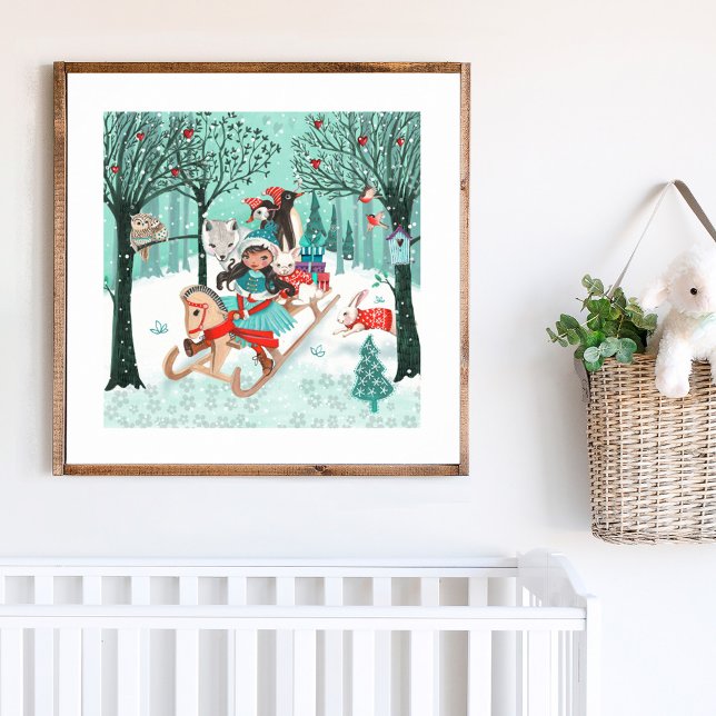 Cute Animals Winter Wonder Woodland Forest Girls Poster (Cute Animals Winter Wonder Woodland Forest Girls Poster)