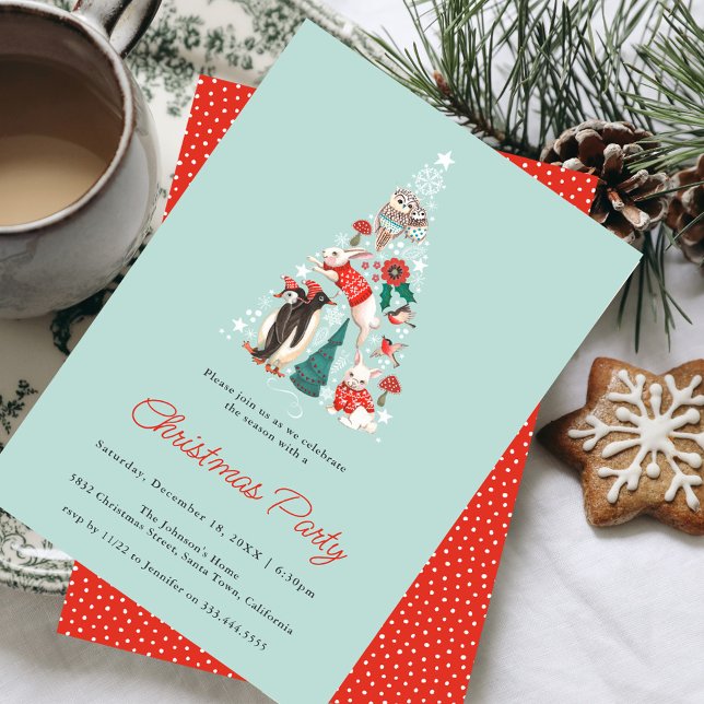 Cute Animals Winter Woodland Christmas Party Invitation (Cute Animals Winter Woodland Christmas Party Invitation)