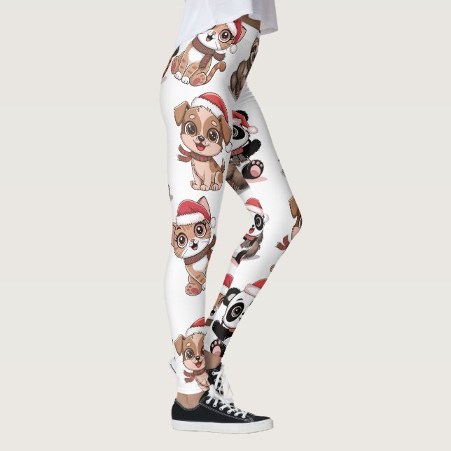 Cute animals with Christmas hats Leggings (Right)