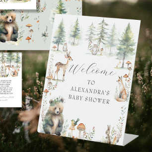 Cute Animals Woodland Forest Bear Deer Baby Shower Pedestal Sign