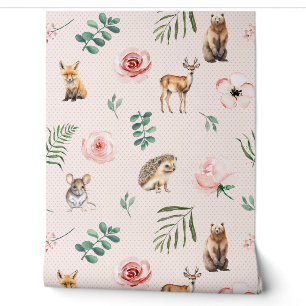 Cute animals woodland pink wallpaper