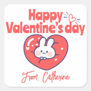 Cute animate heart bunny square sticker