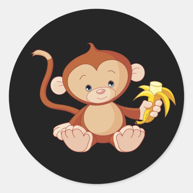 cute animate monkey with banana classic round sticker (Front)