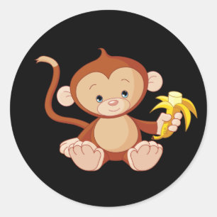 cute animate monkey with banana classic round sticker