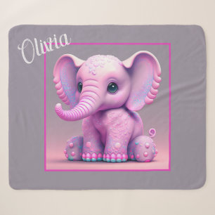 Cute Animated Baby Elephant Sherpa Blanket
