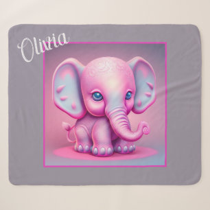 Cute Animated Baby Elephant Sherpa Blanket