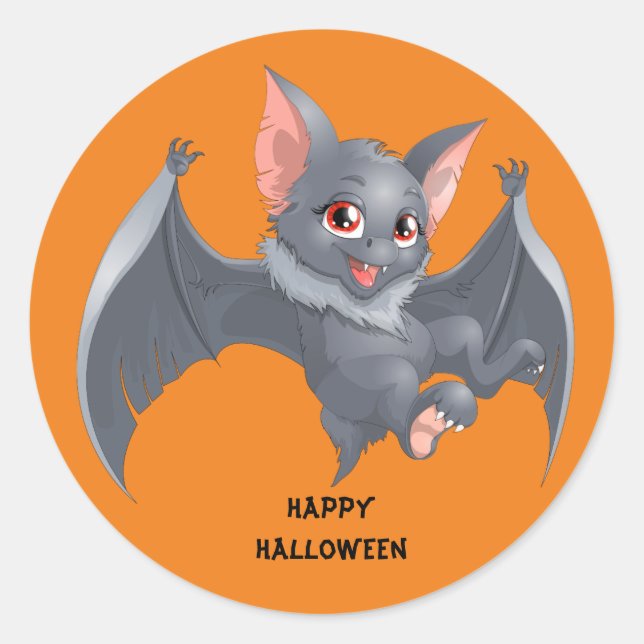 Cute animated Bat Classic Round Sticker (Front)