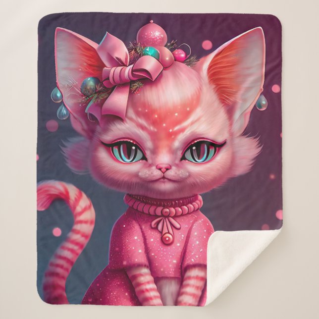 Cute Animated Cat Sherpa Blanket (Front)
