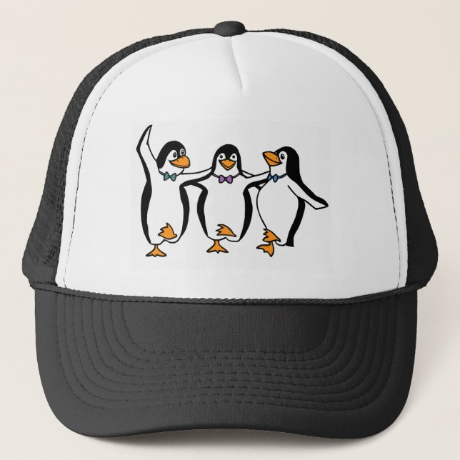 Cute Animated Dancing Penguins Trucker Hat (Front)