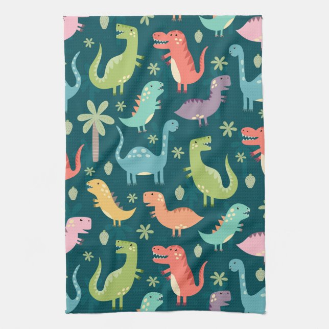 Cute Animated Dinosaurs   Tea Towel (Vertical)