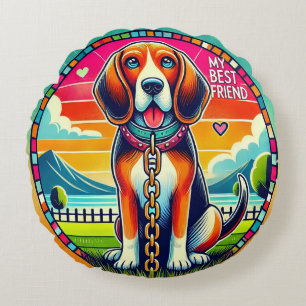 Cute Animated Dog Round Cushion