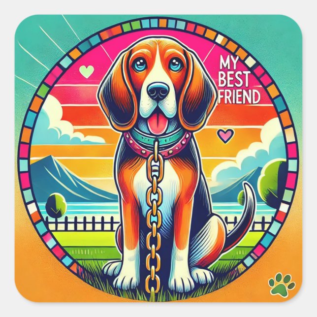 Cute Animated Dog Square Sticker (Front)