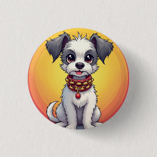 Cute Animated Dog with Collar 3 Cm Round Badge