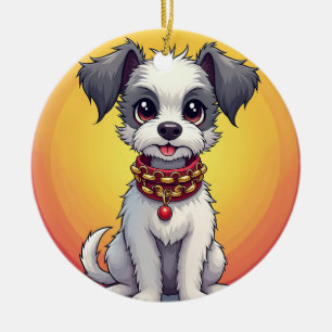 Cute Animated Dog with Collar Ceramic Ornament
