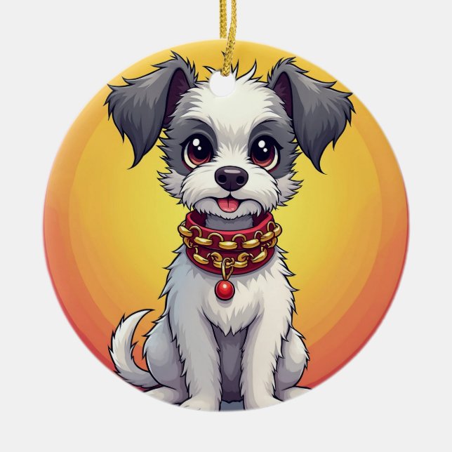 Cute Animated Dog with Collar Ceramic Ornament (Front)