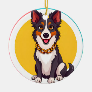 Cute Animated Dog with Collar Ceramic Ornament