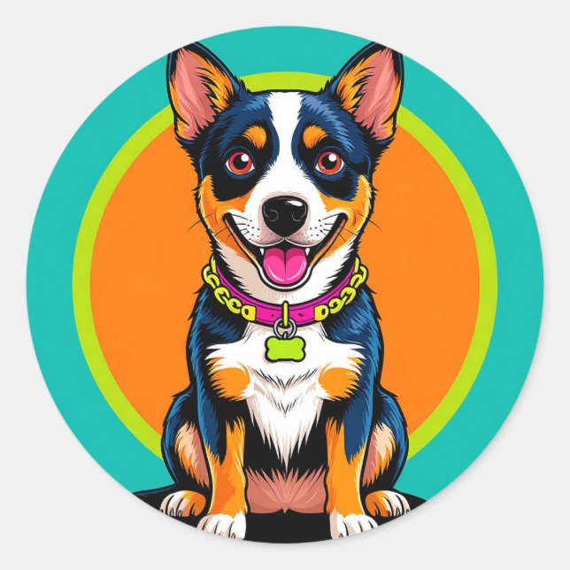 Cute Animated Dog with Collar Classic Round Sticker (Front)
