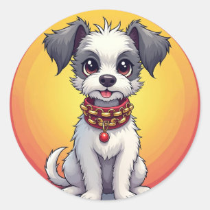 Cute Animated Dog with Collar Classic Round Sticker