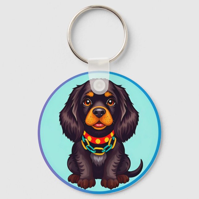 Cute Animated Dog with Collar Key Ring (Front)