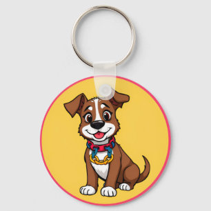 Cute Animated Dog with Collar Key Ring