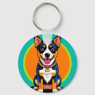Cute Animated Dog with Collar Key Ring