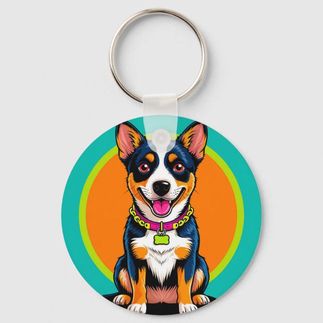Cute Animated Dog with Collar Key Ring (Front)