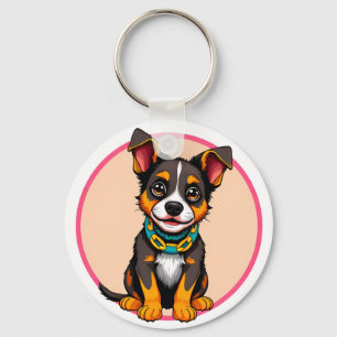 Cute Animated Dog with Collar Key Ring