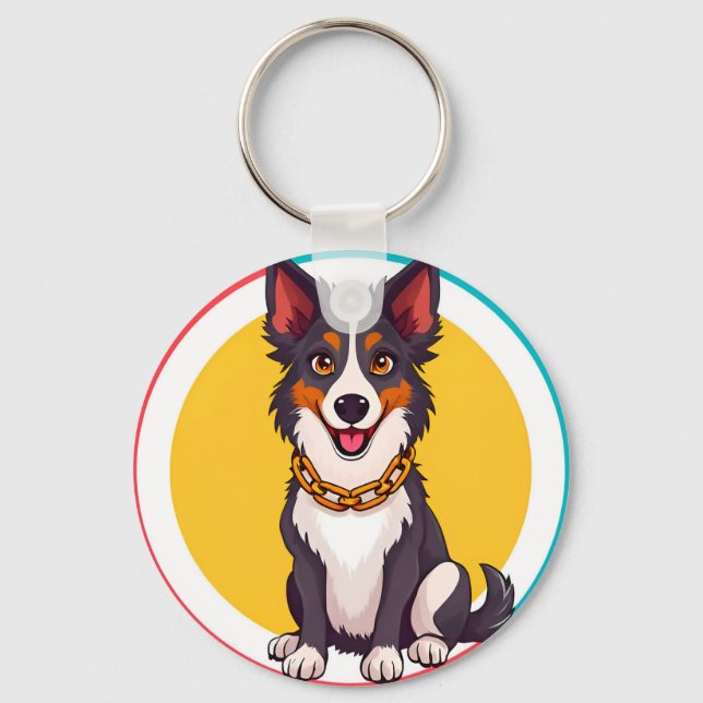 Cute Animated Dog with Collar Key Ring (Front)