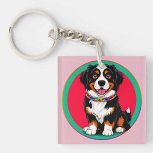 Cute Animated Dog with Collar Key Ring