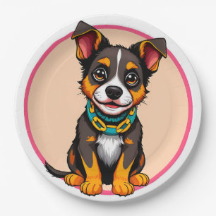 Cute Animated Dog with Collar Paper Plate
