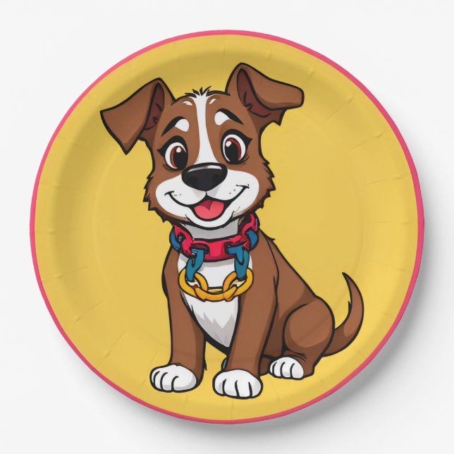 Cute Animated Dog with Collar Paper Plate (Front)