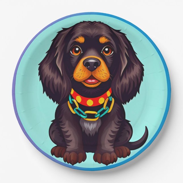Cute Animated Dog with Collar Paper Plate (Front)