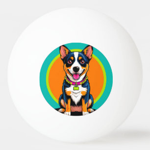 Cute Animated Dog with Collar Ping Pong Ball