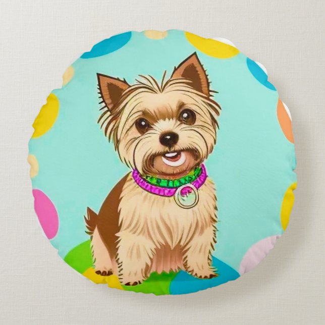 Cute Animated Dog with Collar Round Cushion (Front)
