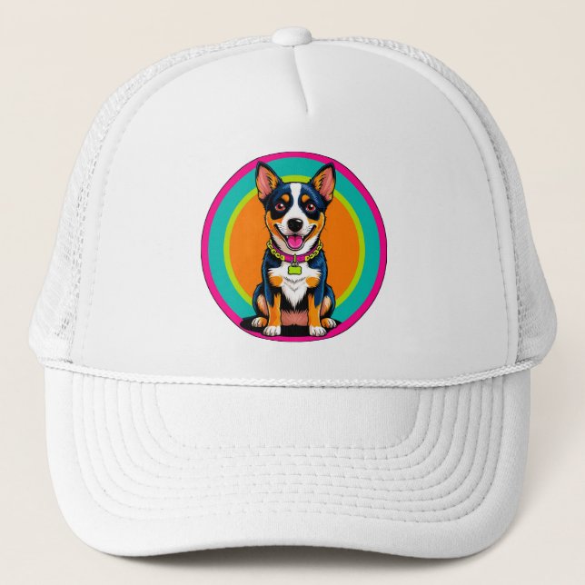 Cute Animated Dog with Collar Trucker Hat (Front)