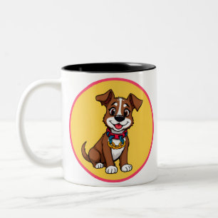 Cute Animated Dog with Collar Two-Tone Coffee Mug