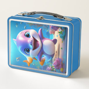 Cute Animated Dolphin Lunch Box – Light Blue Ocean
