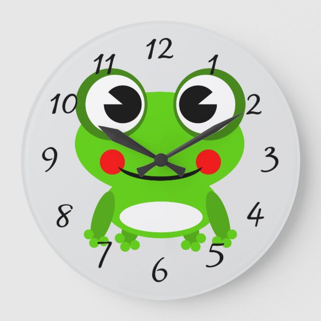 Cute animated frog round clock (Front)