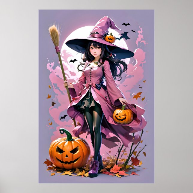 Cute Animated Halloween Witch Poster (Front)