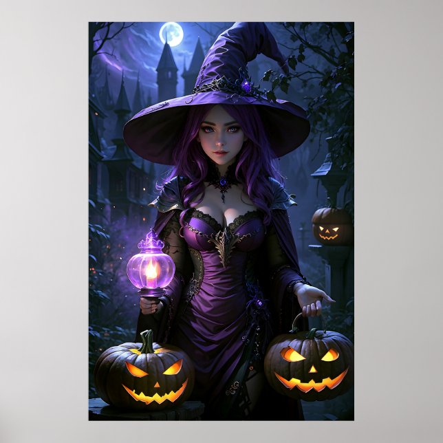 Cute Animated Halloween Witch Poster (Front)