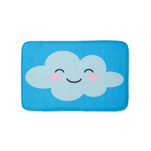 Cute animated happy cloud blue bath mat
