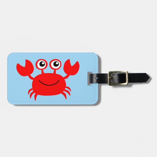 Cute animated happy crab background luggage tag (Front Horizontal)
