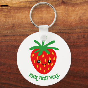 Cute animated happy strawberry fruit keychain