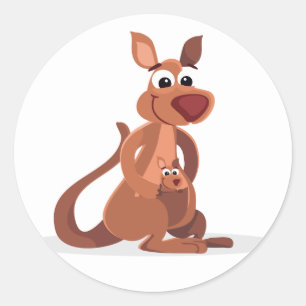 Cute Animated Kangaroo Classic Round Sticker