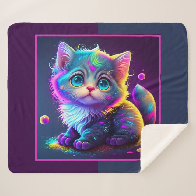 Cute Animated Kitten Sherpa Blanket (Front (Horizontal))